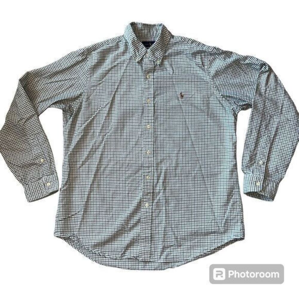Ralph Lauren Blue Green Checked Long Sleeve Button Down Shirt Size Large